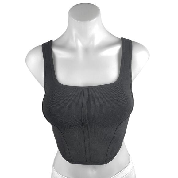 Aritzia Babaton Black Sleeveless Sculpt Rib Corset Bustier Tank Crop Top Size S - Picture 1 of 4